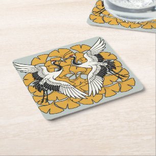 Crane & Ginkgo Square Paper Coaster