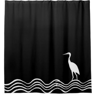 Crane heron Bath Black and white Shower Curtain