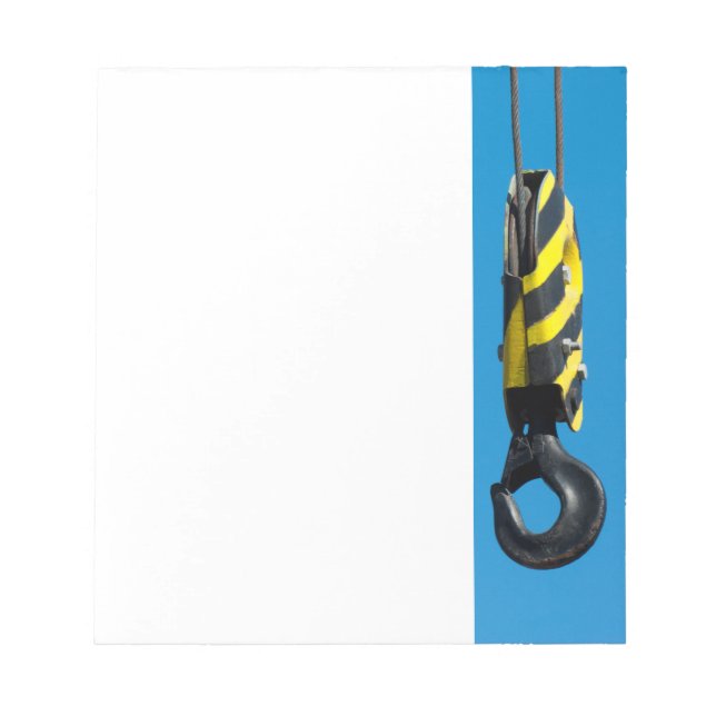 Crane hook with yellow and black stripes hanging notepad (Front)