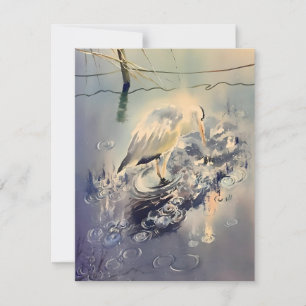 Crane In Rain Watercolor Holiday Card