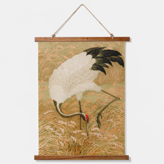 Crane in Rice Field Hanging Tapestry (Front)