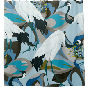 Crane & Lotus: Abstract Vintage Shower Curtain