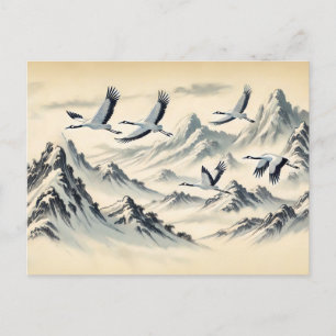 Crane Migration Over Mountains Chinese Ink Paintin Postcard