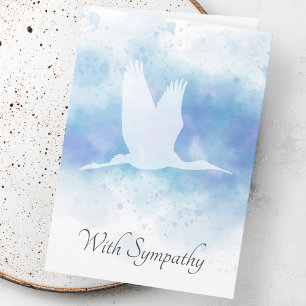Crane on blue watercolor sympathy bereavement card