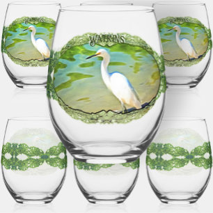 Crane On The Mismaloya River 0335 Stemless Wine Glass