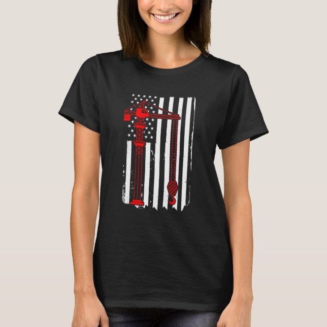 Crane Operator 4th Of July Construction Equipment  T-Shirt (Front)