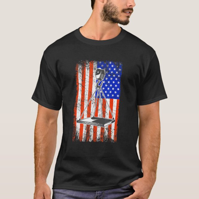 Crane Operator American Flag Heavy Machinery Crane T-Shirt (Front)
