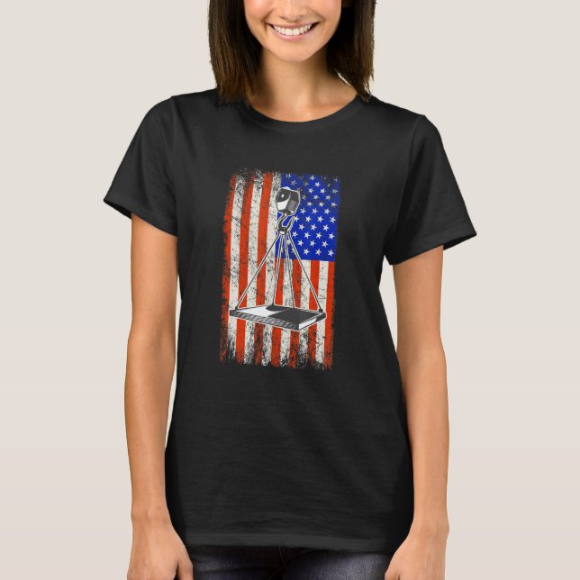 Crane Operator American Flag Heavy Machinery Crane T-Shirt (Front)