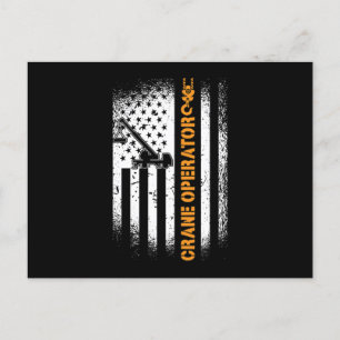 Crane Operator Construction Site American Flag Holiday Postcard