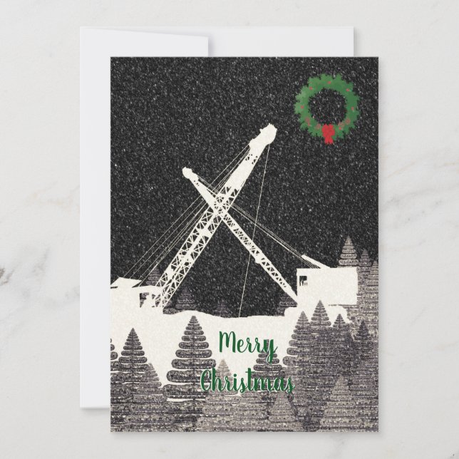 CRANE OPERATOR CRAWLWER CRANE WINTERY SNOW NIGHT HOLIDAY CARD (Front)