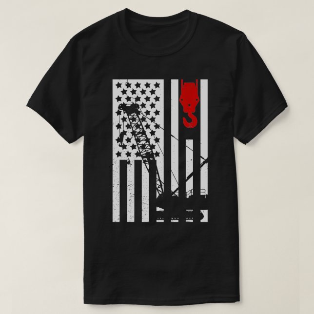 Crane Operator Tshirt US Flag Mens Heavy Equipment (Design Front)