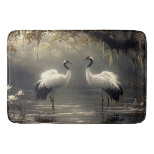 Crane Pair in a Misty Marsh Bath Mat