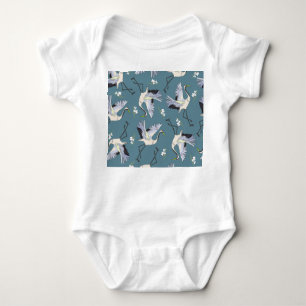 Crane Pattern, Illustration Flying Bird. Baby Bodysuit