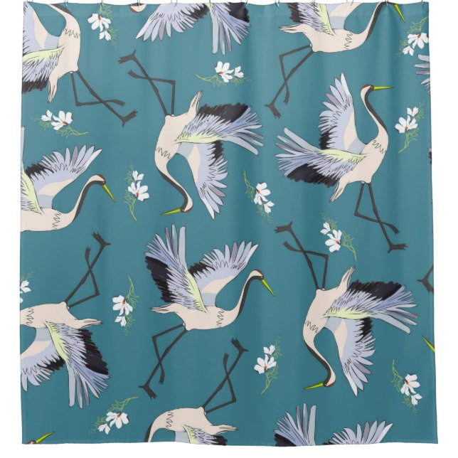 crane, pattern, illustration flying bird flower shower curtain (Front)
