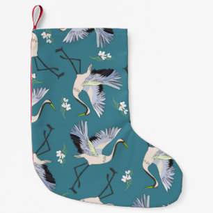 crane, pattern, illustration flying bird flower small christmas stocking