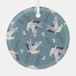 Crane Pattern, Illustration Flying Bird. Glass Tree Decoration