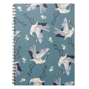 Crane Pattern, Illustration Flying Bird. Notebook