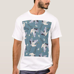 Crane Pattern, Illustration Flying Bird. T-Shirt