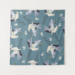 Crane Pattern, Illustration Flying Bird. Tapestry