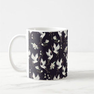 crane, pattern, vintage illustration flying bird f coffee mug