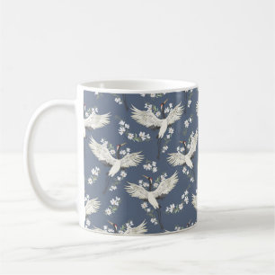 crane, pattern, vintage illustration flying bird f coffee mug