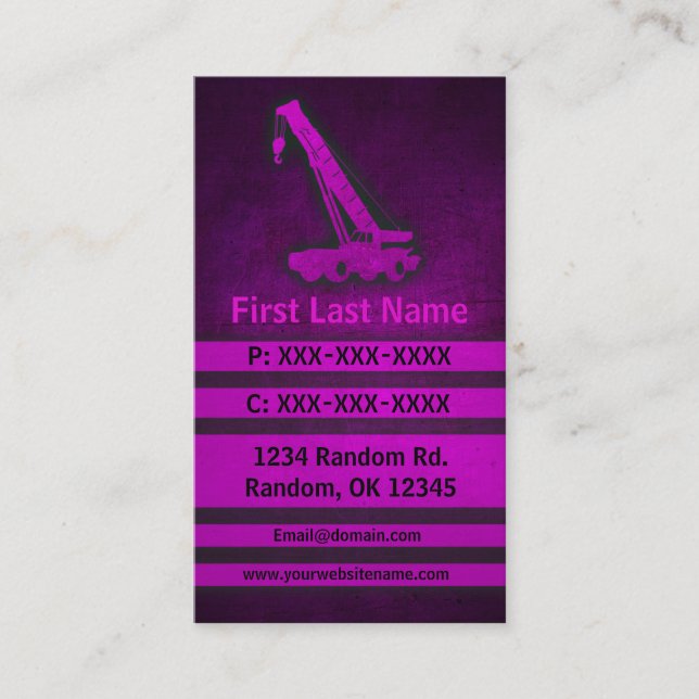 Crane pink grunge custom business cards (Front)