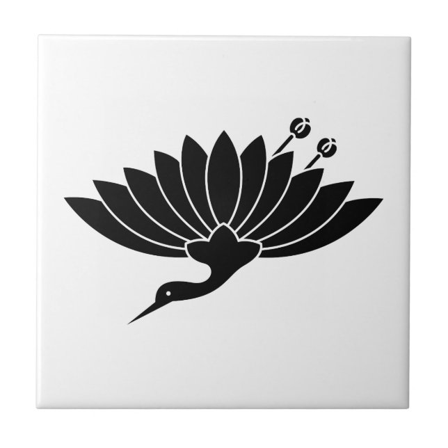 Crane-shaped chrysanthemum ceramic tile (Front)