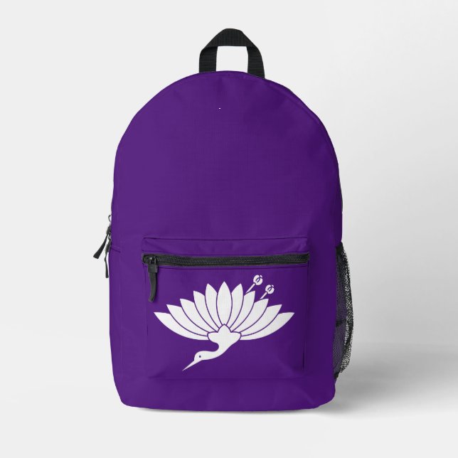 Crane-shaped chrysanthemum printed backpack (Front)