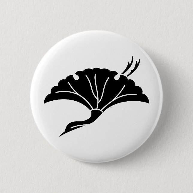 Crane-shaped ginkgo leaf 6 cm round badge (Front)
