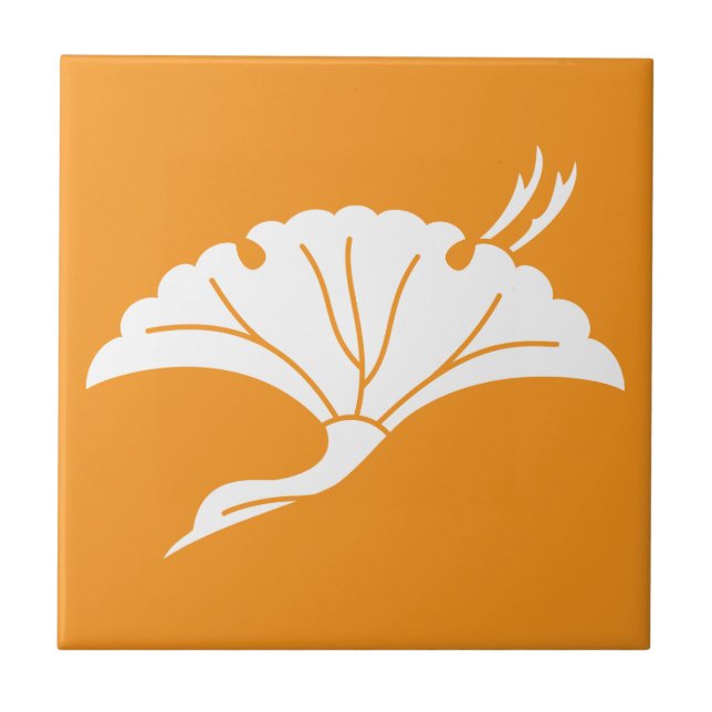 Crane-shaped ginkgo leaf ceramic tile (Front)