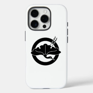 Crane-shaped ginkgo leaf on circle iPhone 16 pro case