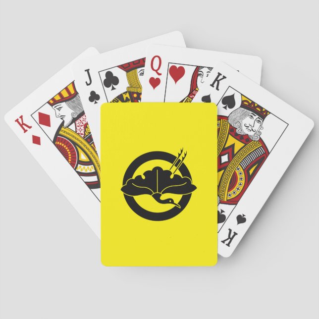 Crane-shaped ginkgo leaf on circle playing cards (Back)