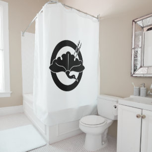 Crane-shaped ginkgo leaf on circle shower curtain