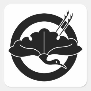 Crane-shaped ginkgo leaf on circle square sticker