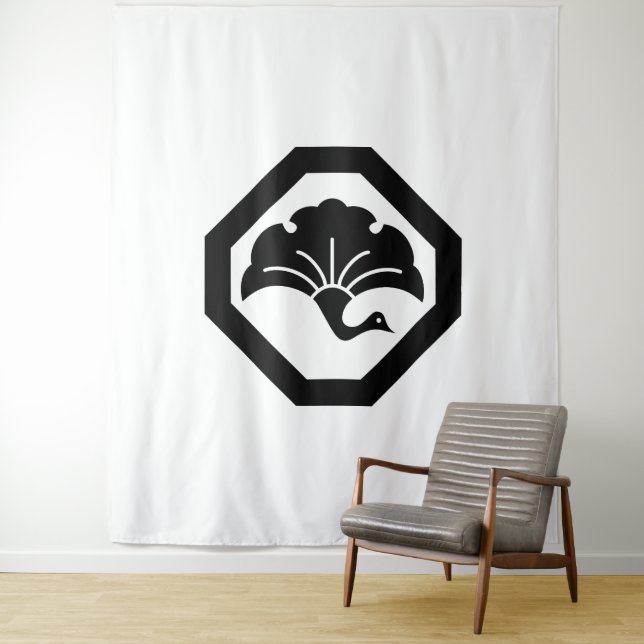 Crane-shaped ginkgo leaf on tray tapestry (In Situ)