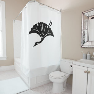 Crane-shaped ginkgo leaf shower curtain