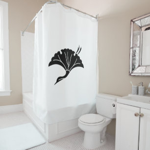 Crane-shaped ginkgo leaf shower curtain