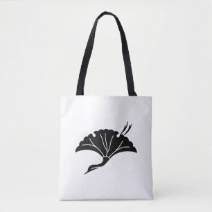 Crane-shaped ginkgo leaf tote bag