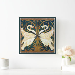 Crane - Swan and Rush and Iris Square Wall Clock