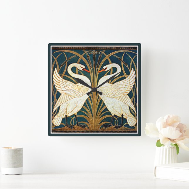 Crane - Swan and Rush and Iris Square Wall Clock (Home)