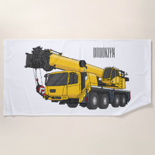 Crane truck cartoon illustration beach towel