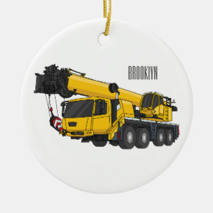 Crane truck cartoon illustration ceramic ornament