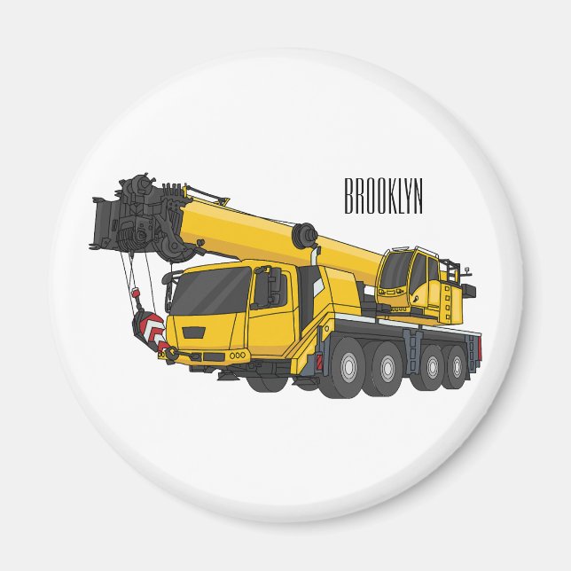 Crane truck cartoon illustration magnet (Front)