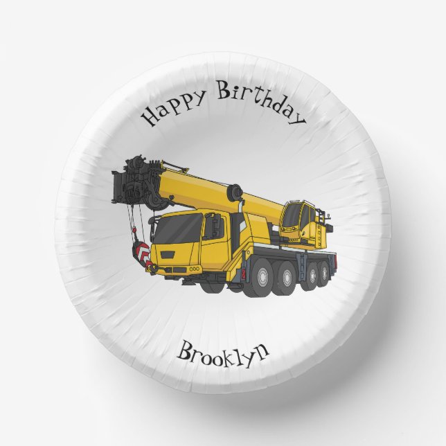 Crane truck cartoon illustration paper plate (Front)
