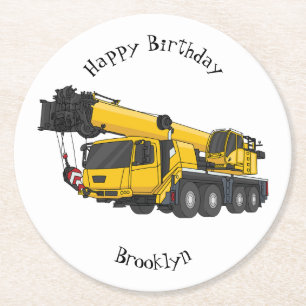 Crane truck cartoon illustration round paper coaster