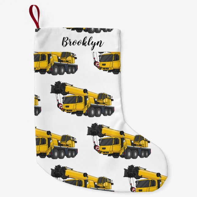 Crane truck cartoon illustration small christmas stocking (Front)