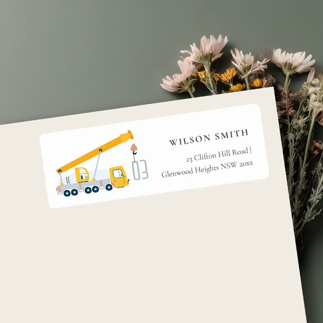 Crane Truck Construction Vehicle Kids Address Return Address Label (Creator Uploaded)
