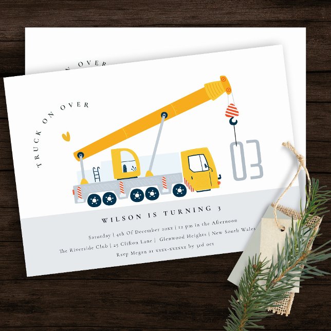 Crane Truck Construction Vehicle Kids Birthday Invitation (Creator Uploaded)