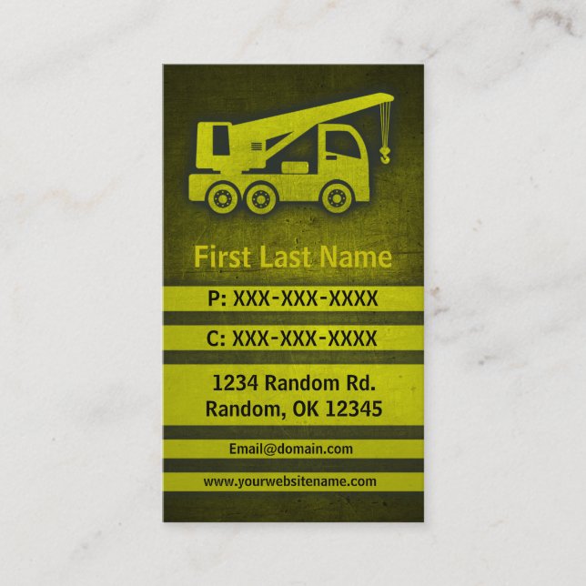 Crane truck grunge custom construction cards (Front)