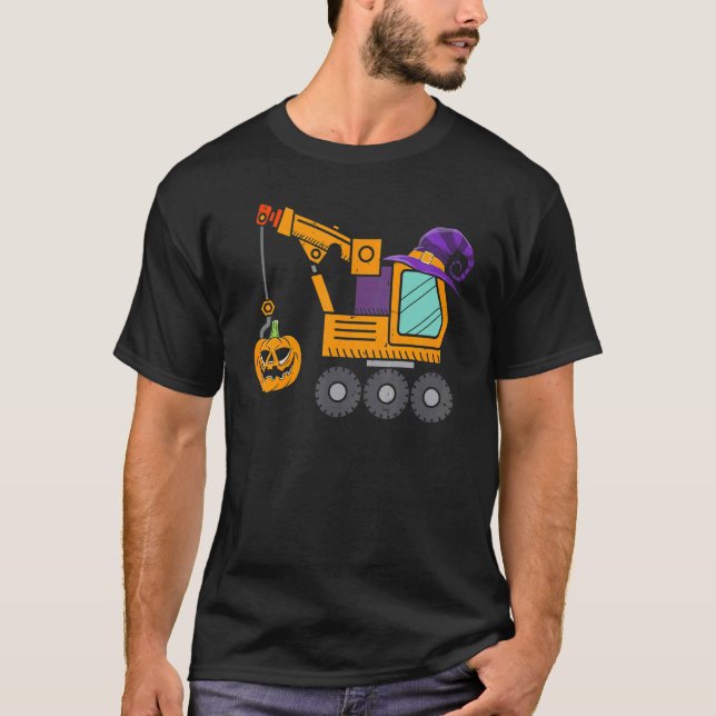 Crane Truck Pumpkin Toddler Baby Boys Halloween Ki T-Shirt (Front)